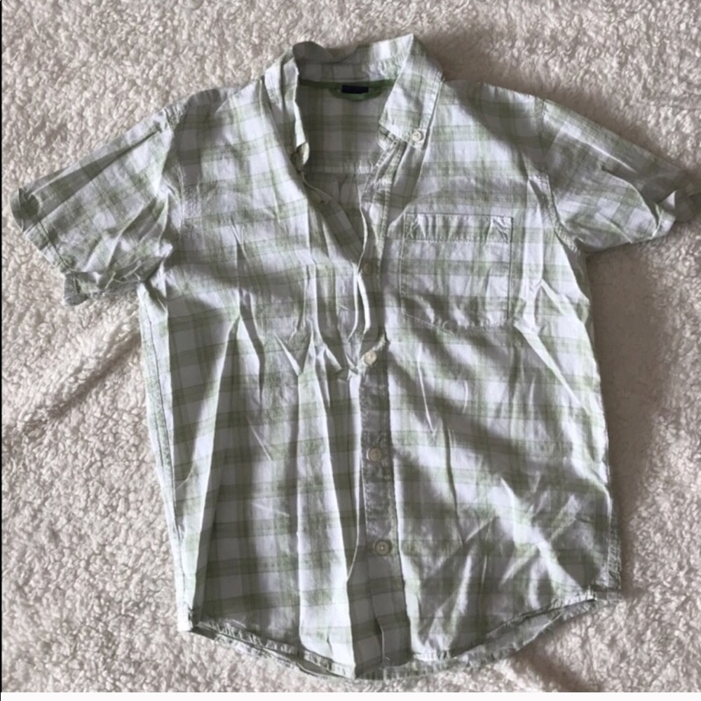 Gap boys button up plaid Shirt Green